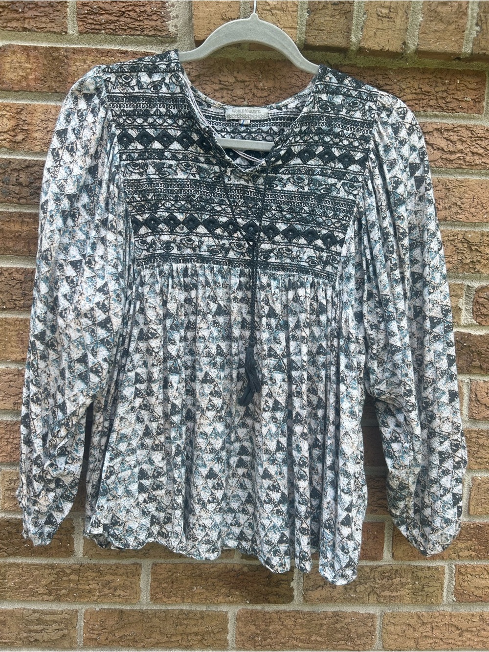 Cost Plus World Market Black and White Boho Peasant Tunic size XL
